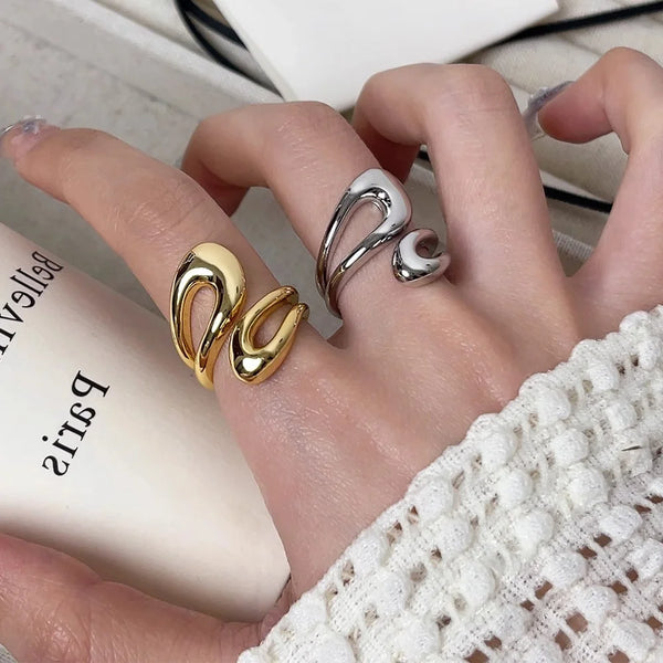 2025 New Gold Color Smooth Ring for Women Punk Vintage Fashion Finger Open Rings for Party Wedding Jewelry Gifts Wholesale