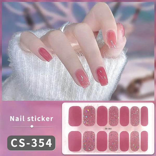14Tips White Bowknot Nail Stickers Glitter Flowers Full Cover Nail Stickers Adhesive Press Decals DIY Manicure Arts Decals New