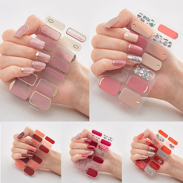 14 Tips/Sheet 3D Design Nail Wraps Full Cover Self-adhesive Nail Decal Waterproof Nail Polish Sticker Manicure Art Accessories