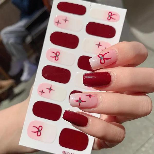16 Pieces Of Red Love Full Cover Nail Art Stickers Wine Red Nail Stickers Long-Lasting Self-Adhesive DIY Nail Art Making