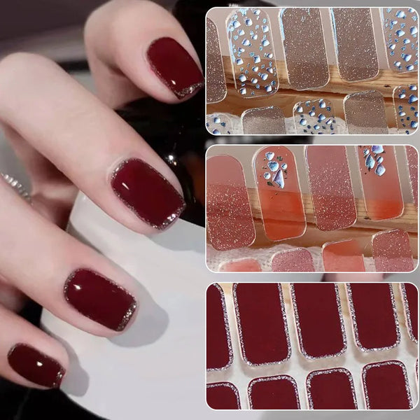 14Tips Semi-Cured Gel Nail Wraps Stickers Floristic Adhesive Pure Colors Full Cover Waterproof Solid Colors Sticker DIY Manicure